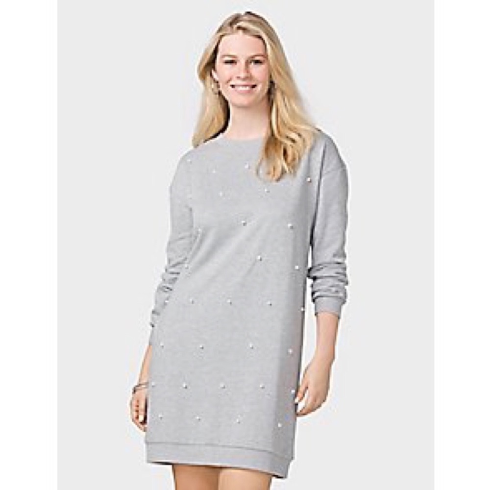 Pearl-front sweater dress